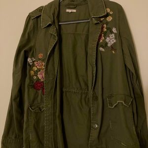 Embroidered green bomber jacket